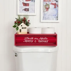 The Lakeside Collection Holiday Bathroom Countertop Storage Tray With Rotating Phrases - Red -Home Properties GUEST 034b4e23 ce4e 4a8b b9b8 4f2d540c232a