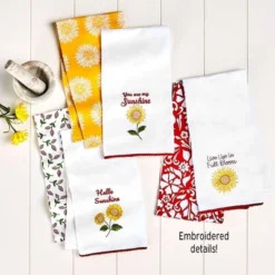 The Lakeside Collection Set Of 2 Summer Floral Embroidered Kitchen Towels - Live Life In Full Bloom -Home Properties GUEST 0cf941bd d608 4cfb a693 47d4dff6b6a9