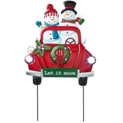 The Lakeside Collection Lighted LED Let It Snow Snowman Couple Red Truck Yard Stake