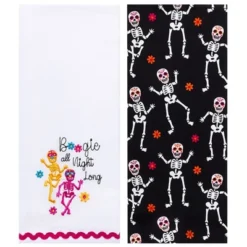 The Lakeside Collection Skeletons Embroidered Set Of 2 Kitchen Towels