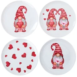 The Lakeside Collection Valentine's Day Whimsical Gnome Printed Tabletop Collection - Set Of 4 Melamine Plates