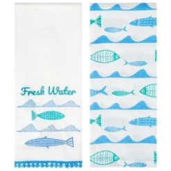 The Lakeside Collection Set Of 2 Gone To The Lake Embroidered Kitchen Towels - Fresh Water -Home Properties GUEST 46ded1b9 3bf6 4589 a621 5688953af0c0