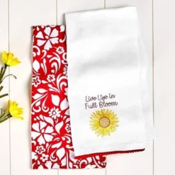 The Lakeside Collection Set Of 2 Summer Floral Embroidered Kitchen Towels - Live Life In Full Bloom -Home Properties GUEST 48ca19f6 1ca4 4c0e b7eb 2241ea73eb80