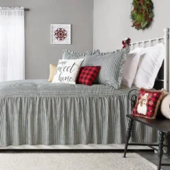 The Lakeside Collection Ticking Stripe Skirted Bedspread Ensemble - Full Bedspread -Home Properties GUEST 4afa4181 956f 487d b075 c516001a396c
