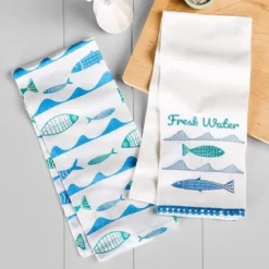 The Lakeside Collection Set Of 2 Gone To The Lake Embroidered Kitchen Towels - Fresh Water -Home Properties GUEST 599a7f18 19e1 4f8e 92ca 1c737cd1445b