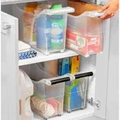 The Lakeside Collection Plastic Storage Bin With White Handle And Rolling Wheels For Kitchen, Pantry, Craft, Office Or Toy Organization -Home Properties GUEST 5ac42c53 b37f 48b7 a2d8 081be9405a73