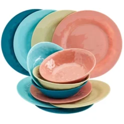 The Lakeside Collection Melamine Dinnerware Service For 4 Set Vibrant Colors 12pc Set -Home Properties GUEST 5af06823 dd18 42c7 b976 7535626463e1