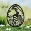 The Lakeside Collection Easter Egg With Bunny And Flowers Black Silhouette Garden Stake