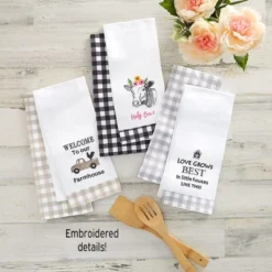 The Lakeside Collection Set Of 2 Farmhouse Plaid Kitchen Towels - Welcome To Our Farm House -Home Properties GUEST 658ab623 02ca 49a5 aae9 e0376d27ae10