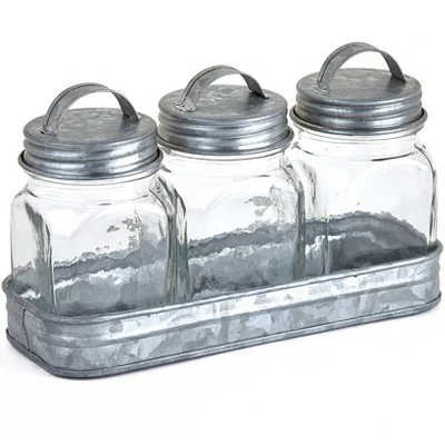 The Lakeside Collection Set Of 3 Glass Canisters In Galvanized Tray 8 The Lakeside Collection Set Of 3 Glass Canisters In Galvanized Tray - Image 6