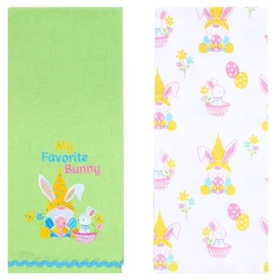 The Lakeside Collection Embroidered Kitchen Towels Gnome & Bunnies Set Of 2 4 The Lakeside Collection Embroidered Kitchen Towels Gnome & Bunnies Set Of 2 - Image 2