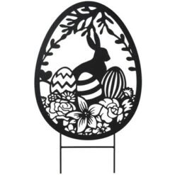 The Lakeside Collection Easter Egg With Bunny And Flowers Black Silhouette Garden Stake -Home Properties GUEST 830b9414 fee8 4048 8151 03dfa023b93a