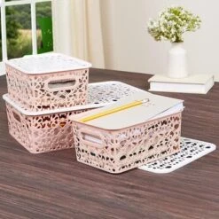 The Lakeside Collection Set Of 3 Stackable Storage Bins With Lids