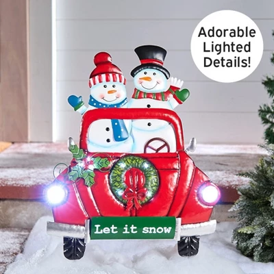 The Lakeside Collection Lighted LED Let It Snow Snowman Couple Red Truck Yard Stake 5 The Lakeside Collection Lighted LED Let It Snow Snowman Couple Red Truck Yard Stake - Image 4