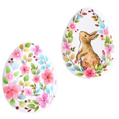 The Lakeside Collection Floral Easter Bunny Tabletop Serving For Entertaining Home Decor - Set Of 2 16'' Serving Platters 3 The Lakeside Collection Floral Easter Bunny Tabletop Serving For Entertaining Home Decor - Set Of 2 16'' Serving Platters