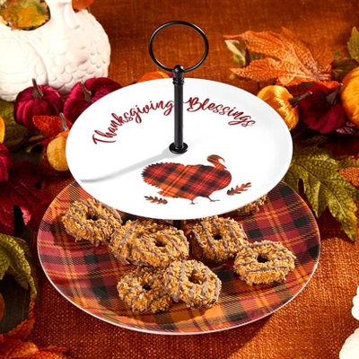 The Lakeside Collection Harvest Plaid Serving Pieces - 2-Tier Tray 3 The Lakeside Collection Harvest Plaid Serving Pieces - 2-Tier Tray