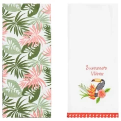 The Lakeside Collection Set Of 2 Embroidered Tropical Kitchen Towels