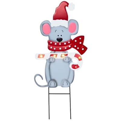 The Lakeside Collection Christmas Mouse Garden Stake With Lighted LED Candy Cane 3 The Lakeside Collection Christmas Mouse Garden Stake With Lighted LED Candy Cane