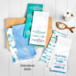 The Lakeside Collection Set Of 2 Gone To The Lake Embroidered Kitchen Towels - Go With The Flow -Home Properties GUEST b0ed94dc 4e13 4a5e b057 86599a64317d 1