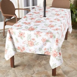 The Lakeside Collection Zippered Outdoor Umbrella Hole Tablecloths - Terracotta Floral 60" X 84" -Home Properties GUEST bc440b7b 7cd3 4bb2 bbb0 7a46de565fe8