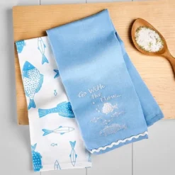 The Lakeside Collection Set Of 2 Gone To The Lake Embroidered Kitchen Towels - Go With The Flow -Home Properties GUEST bd425fd5 81d0 40be 80f7 bec3dd63b549
