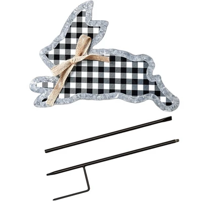 The Lakeside Collection Galvanized Gingham Bunny Stakes 3 The Lakeside Collection Galvanized Gingham Bunny Stakes