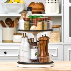 The Lakeside Collection Lazy Susan Turntable 2-Tier Clear Round Plastic Spinning Cabinet Organizer -Home Properties GUEST bf3011af aad9 4c5e 851a a6df883b6a7b