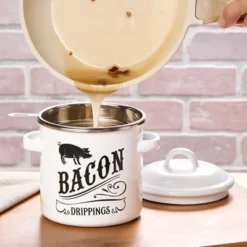 The Lakeside Collection Bacon Grease Container With Strainer Farmhouse Decor Kitchen Fat Storage -Home Properties GUEST c856eb92 ed32 427a bdef 958ee1697e2b