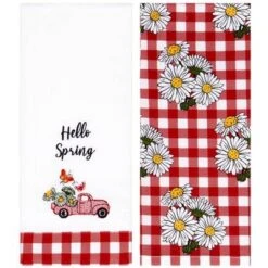 The Lakeside Collection Set Of 2 Spring Truck Embroidered Kitchen Towels - Hello Spring