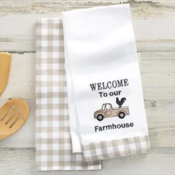The Lakeside Collection Set Of 2 Farmhouse Plaid Kitchen Towels - Welcome To Our Farm House -Home Properties GUEST cd633df6 9174 40e5 bc63 519a9d0c9221