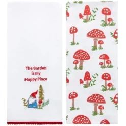 The Lakeside Collection Set Of 2 Spring Mushroom Embroidered Kitchen Towels - Happy Place Garden -Home Properties GUEST ce83a4c2 ba1a 4505 add1 3d4884957fa3