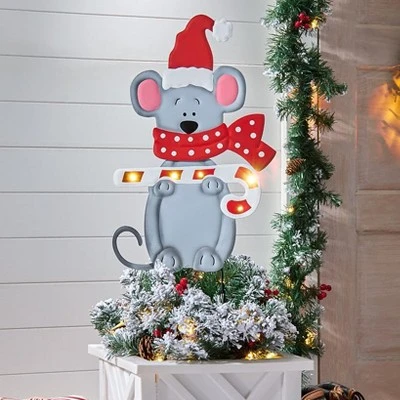 The Lakeside Collection Christmas Mouse Garden Stake With Lighted LED Candy Cane 6 The Lakeside Collection Christmas Mouse Garden Stake With Lighted LED Candy Cane - Image 4