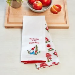 The Lakeside Collection Set Of 2 Spring Mushroom Embroidered Kitchen Towels - Happy Place Garden -Home Properties GUEST ffde19f0 1d96 45b6 836f fcba6311994a